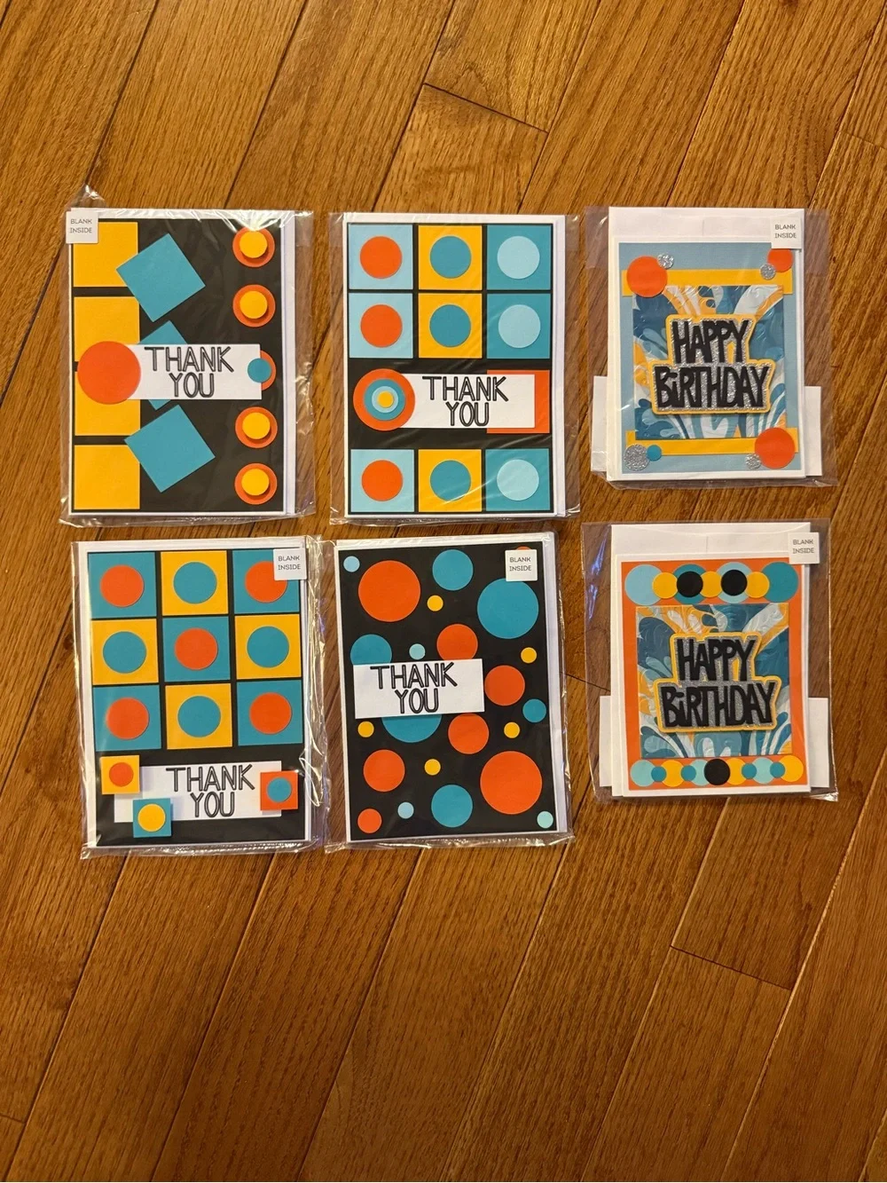 6 Handmade Thank You Happy Birthday Geometric Shape Masculine Man Greeting Cards
